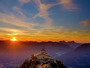 Berchtesgaden: Eagles Nest at sunset with cirrus clouds, Berchtesgadener