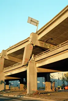 Collapsed: Earthquake - collapsed freeway at Oakland California USA