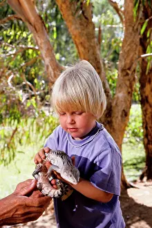 Tongued: Eastern blue-tongued lizard - with small child