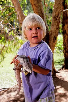 Tongued: Eastern blue-tongued lizard - with small child
