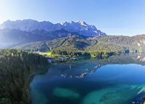 Mirror: Eibsee-Hotel, Eibsee lake with Wetterstein range
