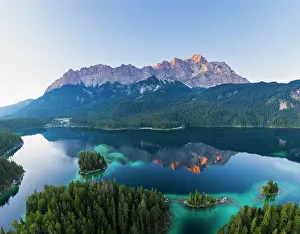 Mirror: Eibsee lake with Wetterstein range and Zugspitze
