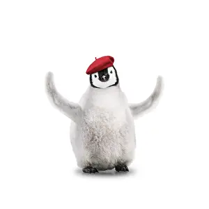 Waving: Emperor Penguin, young wearing Chritmas hat and