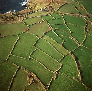 Shown: England - Aerial view, dry stone walls and ruin