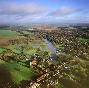 Weir: England - Aerial view, Goring and River Thames, Oxfordshire