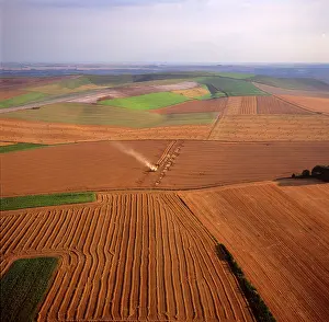 Intensification: England - Aerial view. Harvest, on the Marlborough