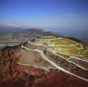 Beacon: England - Aerial view. Herefordshire Beacon, the