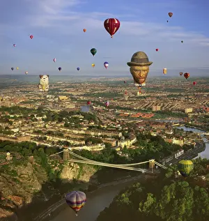 Bristol: England - Aerial view, Hot-air Balloons over Clifton