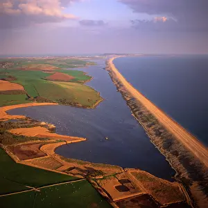 Portland: England - Aerial view of linear storm beach of