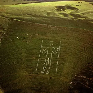 Wilmington: England - Aerial view, Long Man of Wilmington, East Sussex