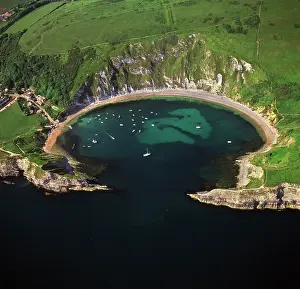 Coves: England - Aerial view of Lulworth Cove showing