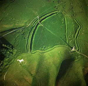 Wiltshire: England - Aerial view, Oldbury White Horse (or