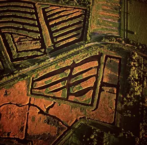 Extraction: England - Aerial view, Peat Extraction, Westhay Moor