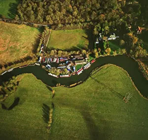 Barges: England - Aerial view, River Thames downstream