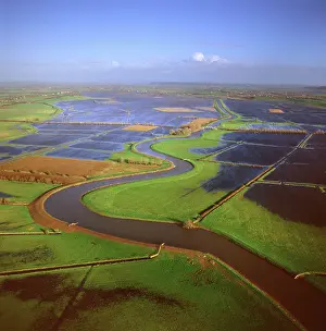 Drainage: England - Aerial view of the River Tone in flood