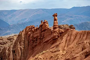 Kyrgyzstan: Eroded mountain landscape with sandstone cliffs