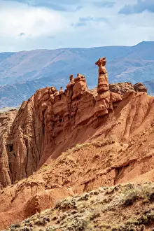 Kyrgyzstan: Eroded mountain landscape with sandstone cliffs
