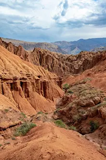 Kyrgyzstan: Eroded mountain landscape with sandstone cliffs