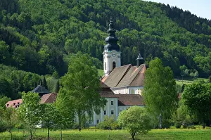 Steeple: Europe, Austria, church along Danube River