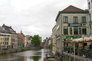 Quay: Europe, Belgium, Ghent. Buildings along