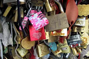 Rive: Europe, France, Paris. Love-locks on the