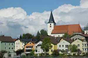 Steeple: Europe, Germany, Bavaria, Passau, houses