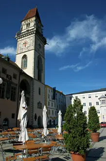 Cafe: Europe, Germany, Bavaria, Passau, town hall