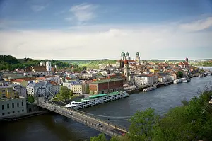 Dock: Europe, Germany, Bavaria, Passau, view from