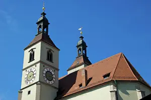 Tile: Europe, Germany, Bavaria, Regensburg, clock