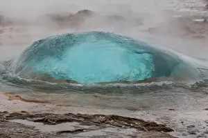 Geyser: Europe, Iceland, Geysir Hot Springs. A Strokkur