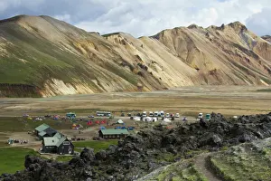 Tent: Europe; Iceland; landscape view of volcanic