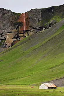 Loeken: Europe; Iceland; scenic landscape of waterfall