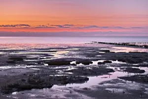 Dike: Evening landscape shortly after sunset with draining