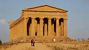 Greece: Evening light, Concordia temple, 2 visitors, fro