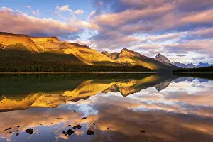 Jasper: Evening light on Maligne Lake and Sampson Peak