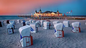 Chairs: Evening mood with beach chairs with pier Ahlbeck