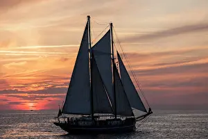 Masted: Evening sailing, two-masted schooner OBAN at the