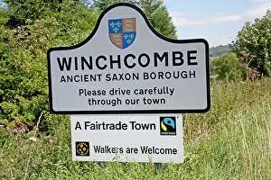 Notice: Fairtrade town notice on roadside approaching Winchcombe