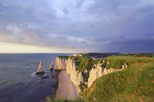 Etretat: Falaise d'aval at sunset, sea cliff, tretat, &, x274;retat