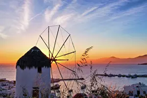 Greece: Famous traditional white windmill overlook civil