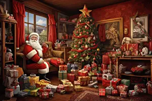 Generated: Father Christmas with beard, Christmas tree with