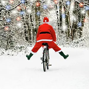 Bikes: Father Christmas - on a bicycle, freewheeling