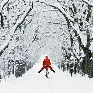 Bikes: Father Christmas - on a bicycle - in snow covered