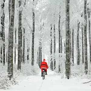 Bikes: Father Christmas - on a bicycle - in snow covered
