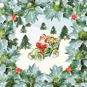 Delivering: Father Christmas and children delivering presents
