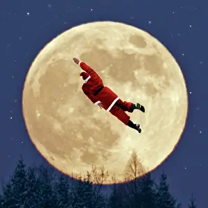 Moons: Father Christmas - flying past a full moon - above
