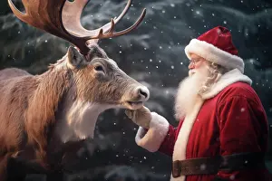 Generated: Father Christmas with reindeer in a wintery forest
