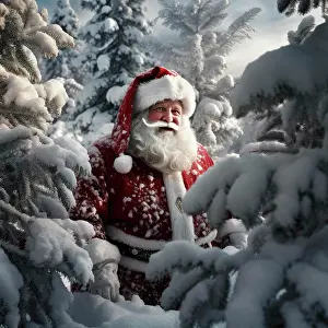 Generated: Father Christmas in a wintry fairytale forest, there
