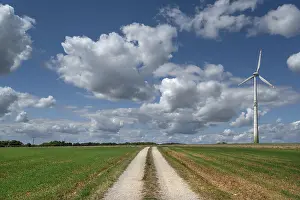 Energy: Field path and wind turbine in Franconian landscape