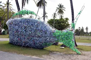 Recycling: Fish made from discarded plastic bottles inside